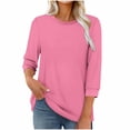 thumbnail image 1 of WRKEKC Long Sleeve Shirts for Women Solid Color Round Neck 3/4 Sleeves Loose Fit Casual T Shirt with Curved Hem Soft Fabric Fall Winter Top, 1 of 5
