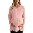 thumbnail image 1 of WRKEKC Long Sleeve Tops for Women Maternity Solid Color Knit Long Sleeve Pullover Top with Waist Ruffle Loose Fit Stretchy Fall Winter Casual Shirt, 1 of 4