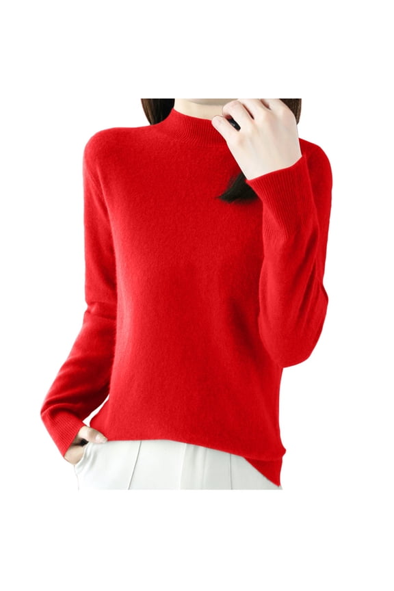 Long Sleeve Tops for Women Solid Color Half Turtleneck Knit Lightweight Sweater Top for Women Long Sleeve Crew Neck Casual Everyday Wear Shirt
