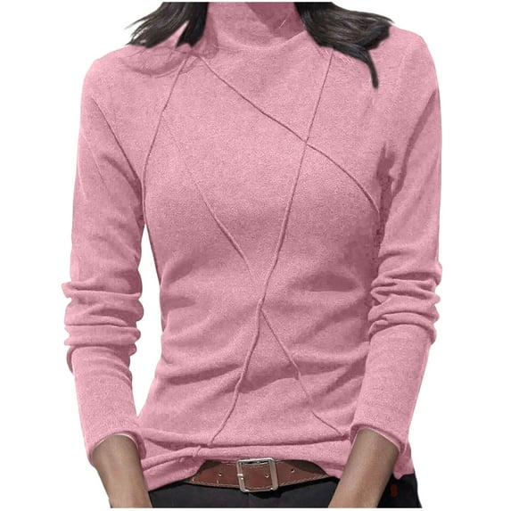 WRKEKC Long Sleeve Tops for Women Solid Color Mock Neck Ribbed Knit Top Slim Fit Stretchy Casual Fall Winter Layering T-Shirt