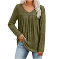 thumbnail image 1 of WRKEKC Long Sleeve Tops for Women Solid Color V-Neck Ribbed Knit Top with Pleated Detail Loose Fit Casual Fall Winter Soft Comfortable Everyday Wear, 1 of 9
