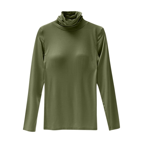 WRKEKC Long Sleeve Tops for Women Turtleneck Cotton with Built-In Pads Solid Color Long Sleeve Top for Women Casual Comfortable Supportive Shirt