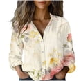 thumbnail image 1 of WRKEKC Long Sleeve Tops for Women Vintage Print Button Front Collared Shirt with Colorful Pattern and Lightweight Breathable Cotton Fabric, 1 of 6