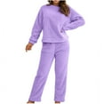 thumbnail image 1 of WRKEKC Lounge Sets for Women 2 Piece Sets for Women Cozy Double Fleece Crew Neck Long Sleeve Loose Top and Pants Set for Home Lounge, 1 of 8