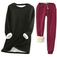 thumbnail image 1 of WRKEKC Lounge Sets for Women, 2 Piece Sets for Women Warm Solid Color Crew Neck Pocketed Fleece-Lined Long Sleeve Top and Pants Set for Fall, 1 of 2