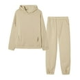 thumbnail image 1 of WRKEKC Lounge Sets for Women Cozy Solid Color Hooded Sweatshirt and Elastic Waist Sweatpants for Casual Fall Daily Wear, 1 of 9