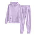 thumbnail image 1 of WRKEKC Lounge Sets for Women Cozy Solid Color Hooded Sweatshirt and Elastic Waist Sweatpants for Casual Fall Daily Wear, 1 of 2