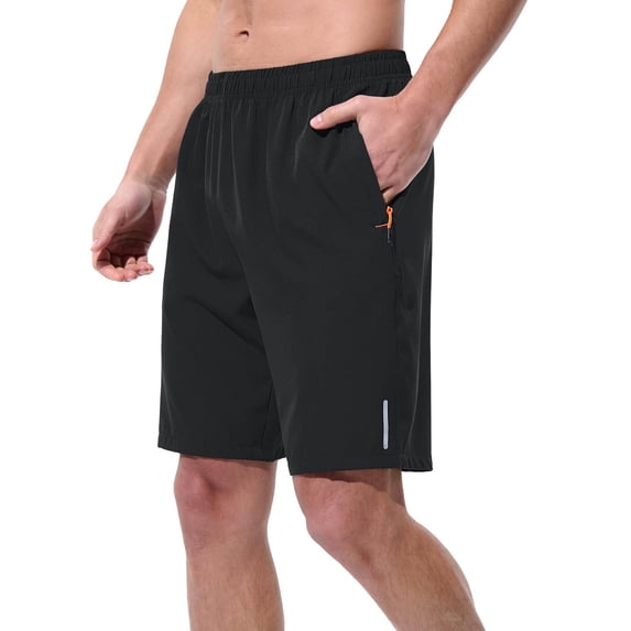 WRKEKC Men's Athletic Shorts Solid Color Breathable Reflective Stripe Elastic Waist Zipper Pocket 5-Inch Shorts for Night Running