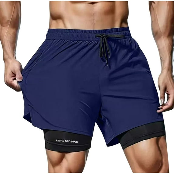 WRKEKC Men's Athletic Shorts Solid Color Casual Loose 3-Inch Shorts Drawstring Double Layer Straight Leg Athletic Shorts for Sports
