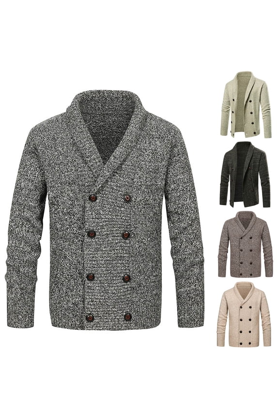 Men's Cardigan Knitted Outerwear Shawl Collar Double Breasted Tweed Knit Thickened Regular Fit Warm Cozy Classic Winter Dressy Casual Everyday Wear