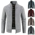 thumbnail image 1 of WRKEKC Men's Cardigan Knitted Outerwear Stand Collar Cable Knit Full Zipper Fleece Lined Solid Color Thickened Regular Fit Warm Cozy Winter Casual Everyday Wear, 1 of 10