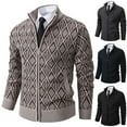 thumbnail image 1 of WRKEKC Men's Cardigan Knitted Outerwear Stand Collar Plaid Pattern Full Zipper Thickened Regular Fit Soft Warm Cozy Stylish Versatile Winter Casual Everyday Wear, 1 of 10