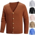 thumbnail image 1 of WRKEKC Men's Cardigan V-Neck Button Front Chunky Knit Solid Color Long Sleeve Thickened Warm Fall Winter Casual Outerwear, 1 of 6