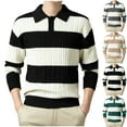 thumbnail image 1 of WRKEKC Men's Collared Sweater Bold Stripe Ribbed Knit Color Block Long Sleeve Thickened Soft Warm Stylish Versatile Layerable Regular Fit Fall Winter Casual Pullover, 1 of 10