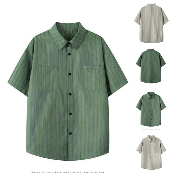WRKEKC Men's Fashion Casual Shirts Solid Color Striped Pocket Button Down Collared Short Sleeve Comfortable Stylish Top Shirt
