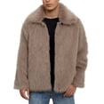 thumbnail image 1 of WRKEKC Men's Faux Fur Jackets for Men Winter No Hood Solid Color Long Sleeve Lapel Warm Casual Outerwear Jacket Windproof Trendy Coat, 1 of 9