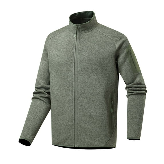 WRKEKC Men's Fleece Jacket Solid Color High Stretch Zip Up Pocket Long Sleeve Half Zip Stand Collar Warm Jacket for Fall Winter Sports Running and Casual Wear