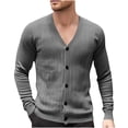 thumbnail image 1 of WRKEKC Men's Knit Cardigan Sweater Solid Color Long Sleeve V-Neck Jacquard Knitted Open-Front Coat for Casual Styling, 1 of 7