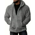 thumbnail image 1 of WRKEKC Men's Knit Jacket Fall Winter Double-Faced Fleece Pocketed Zip-Up Hooded Solid Color Sweater Long Sleeve Casual Outerwear for Seasonal Styling, 1 of 3
