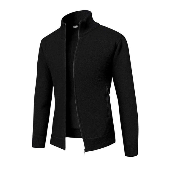 WRKEKC Men's Knit Zip Up Jacket Mens Jackets with Pocket Solid Color Long Sleeve Stand Collar Casual Outerwear Fall Winter Sports Fashion Top