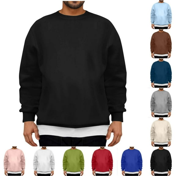 WRKEKC Men's Long Sleeve Shirts, Long Sleeve T-Shirts for Men, Men's Casual Trendy Solid Color Round Neck Pullover Long Sleeve Sweatshirt