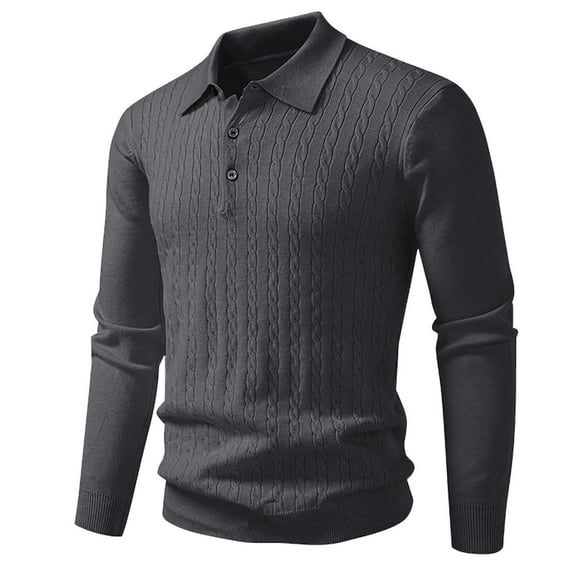 WRKEKC Men's Long Sleeve Shirts Retro Knitted Jacquard Solid Color Button-Down Collar Long Sleeve Casual Shirt Soft Breathable Fabric Fall Daily