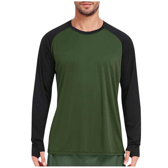WRKEKC Men's Long Sleeve Shirts Solid Color Breathable Color Block Crew Neck Tee for Fall Winter Gym Sports & Outdoor Activities