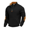 thumbnail image 1 of WRKEKC Men's Long Sleeve Shirts Solid Color Stand Collar Quarter Zip Sweatshirt with Kangaroo Pocket and Elbow Patches Fleece Lined Warm for Fall Winter Casual Daily, 1 of 9
