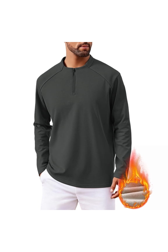 Men's Long Sleeve Shirts Solid Color Stand Collar Zip Up Fleece Lined Long Sleeve Tee Shirt Warm Casual Fall Winter Outdoor Daily Office Versatile Comfortable Top