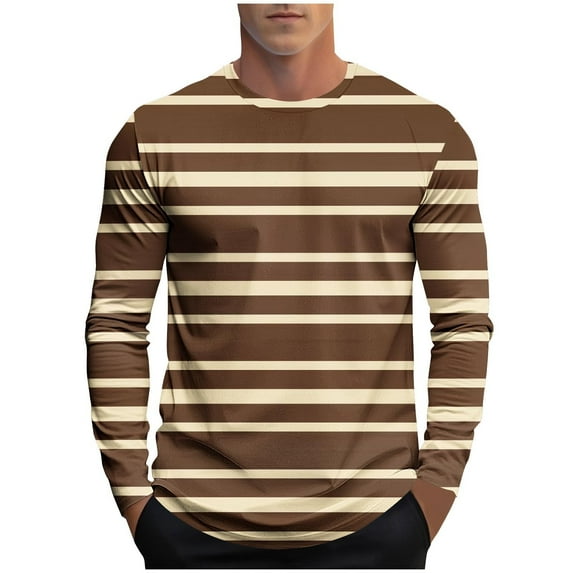 WRKEKC Men's Long Sleeve Tee Shirts Casual Striped Print Crew Neck Shirt Fall Daily Casual Wear Breathable Fabric Suitable for Sports Or Outdoor Activities
