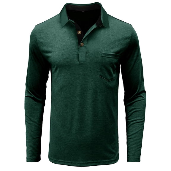 WRKEKC Men's Long Sleeve Tee Shirts Solid Color Collared Button Pocket Loose Layering Casual Tee for Undershirt and Daily Wear