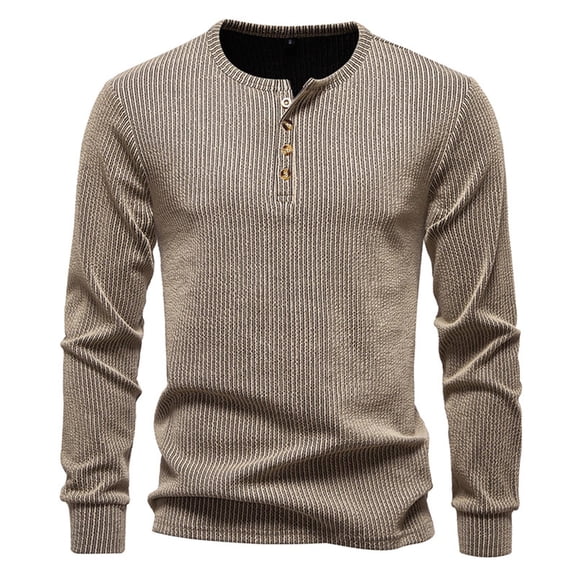 WRKEKC Men's Long Sleeve Tee Shirts Stylish Solid Color Crew Neck Casual Half Button Pullover Fall Daily Casual Wear Breathable Fabric