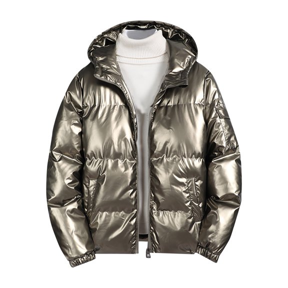 WRKEKC Men's Puffer Jacket Pocketed Zip-Up Hooded Bubble Coat Long Sleeve Casual Outerwear for Winter Warmth