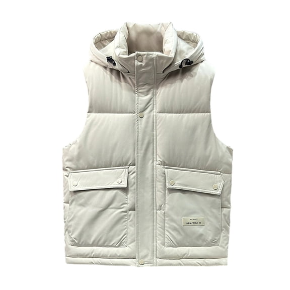 WRKEKC Men's Puffer Vest Solid Color Pocketed Sleeveless Hooded Zip-Up Insulated Cotton Gilet for Layering