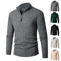 WRKEKC Men's Quarter Zip Pullover Sweater Mock Neck Solid Color Ribbed Knit Comfortable Long Sleeve Soft Warm Winter Casual Regular Fit Everyday Knitted Top