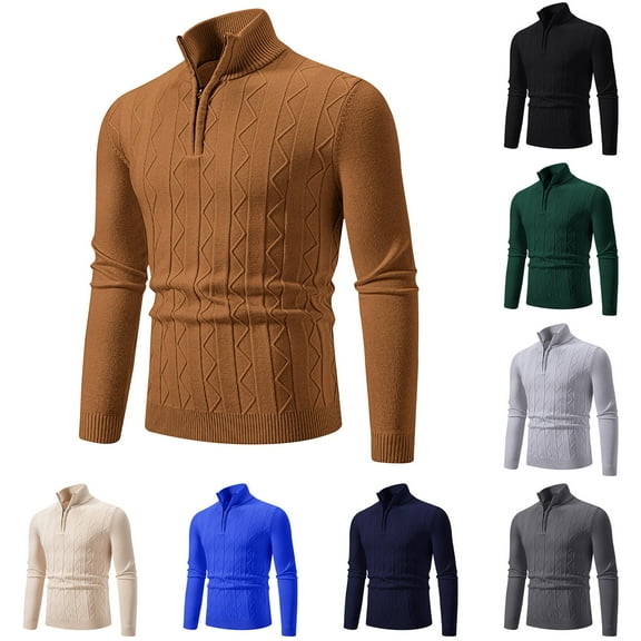 WRKEKC Men's Quarter Zip Sweater Cable Knit Solid Color Thickened Soft Warm Regular Fit Comfortable Versatile Fall Winter Casual Pullover