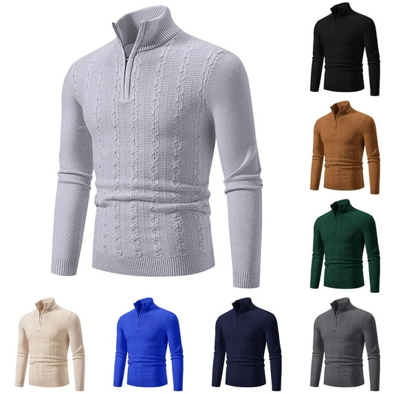 WRKEKC Men's Quarter Zip Sweater Cable Knit Solid Color Thickened Soft Warm Regular Fit Comfortable Versatile Fall Winter Casual Pullover