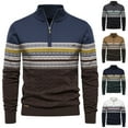 thumbnail image 1 of WRKEKC Men's Quarter Zip Sweater Striped Print Cable Knit Thickened Soft Warm Regular Fit Stylish Versatile Fall Winter Casual Pullover, 1 of 9