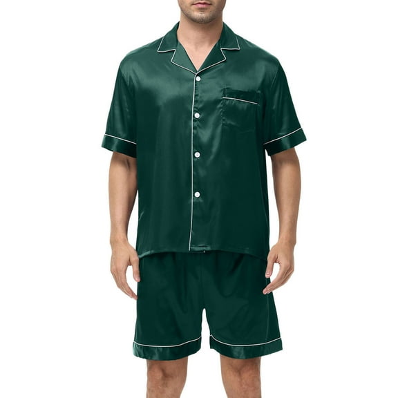 WRKEKC Men's Satin Pajama Set Button Down Short Sleeve Short Pant Casual Loungewear Homewear Sleepwear Outfit for Men