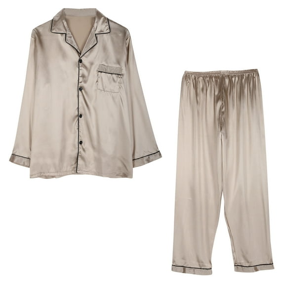 WRKEKC Men's Satin Pajamas Set Long Sleeve Long Pant Solid Color Loose Two-Piece Loungewear Homewear Sleepwear Outfit for Men Plus Size Available