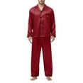 thumbnail image 1 of WRKEKC Men's Silk Pajamas Set Long Sleeve Robe Loungewear Set for Men Silk Satin Pajama Set for Men Comfortable Homewear Outfit, 1 of 7