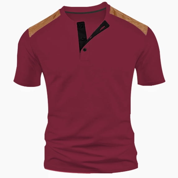 WRKEKC Men's T-Shirts Casual Breathable Half Button Stand Collar Color Block Short Sleeve Stylish Shirt for Daily Wear