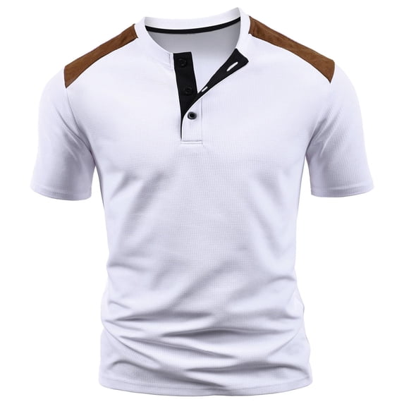 WRKEKC Men's T-Shirts Casual Breathable Half Button Stand Collar Color Block Short Sleeve Stylish Shirt for Daily Wear