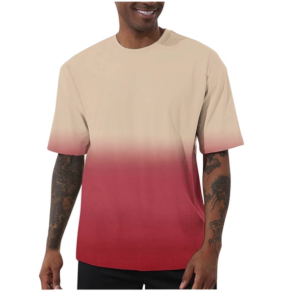 WRKEKC Men's T-Shirts Gradient Print Casual Loose Fit Stretch Athletic Short Sleeve Round Neck Top Colorful Graphic Comfortable