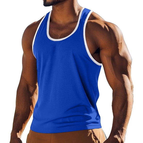 WRKEKC Men's Tank Tops Color Block Crew Neck Sleeveless Fabric For Summer Casual Gym Undershirt Lightweight Comfortable Daily Wear