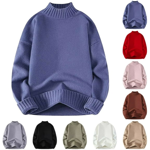 WRKEKC Men's Turtleneck Sweater Solid Color Loose Fit Soft Warm Cozy Comfortable Stylish Versatile Fall Winter Casual Everyday Knitted Pullover