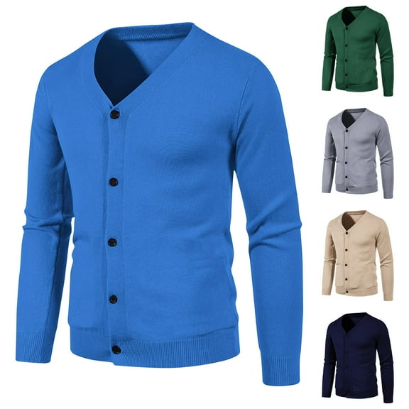 WRKEKC Men's V-Neck Cardigan Button Front Solid Color Long Sleeve Thickened Soft Warm Regular Fit Fall Winter Casual Outerwear