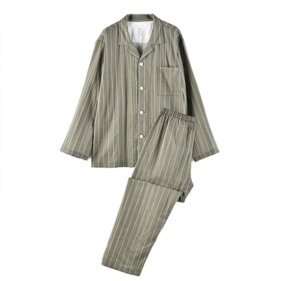 WRKEKC Men's Winter Pajamas Set Striped Full Cotton Seamless Stand Collar Long Sleeve Long Pant Homewear Pajama Set for Men