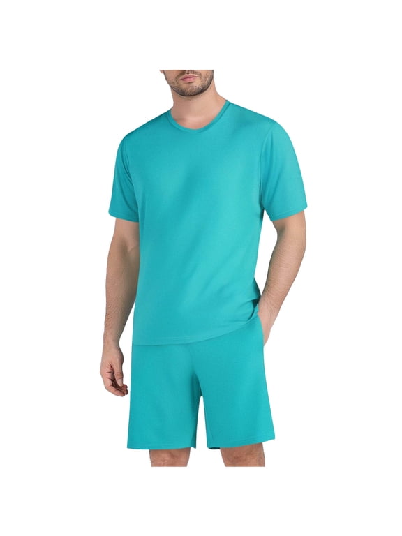 Mens 2 Piece Outfits Solid Color Casual Running Fitness Sport Pocket Drawstring Waist Shorts with Short Sleeve Top Beach Set