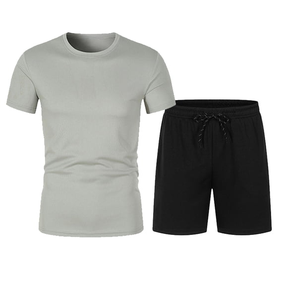 WRKEKC Mens 2 Piece Outfits Solid Color Mesh Casual Running Fitness Sport Pocket Drawstring Waist Shorts with Round Neck Top Beach Set